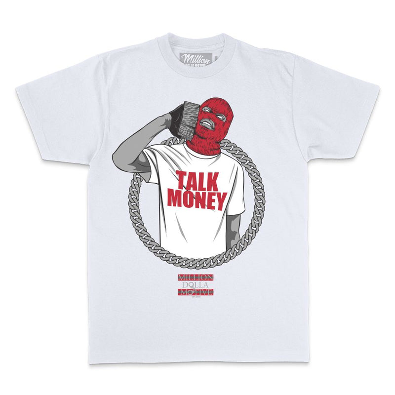 Talk Money Phone - Red on White T-Shirt