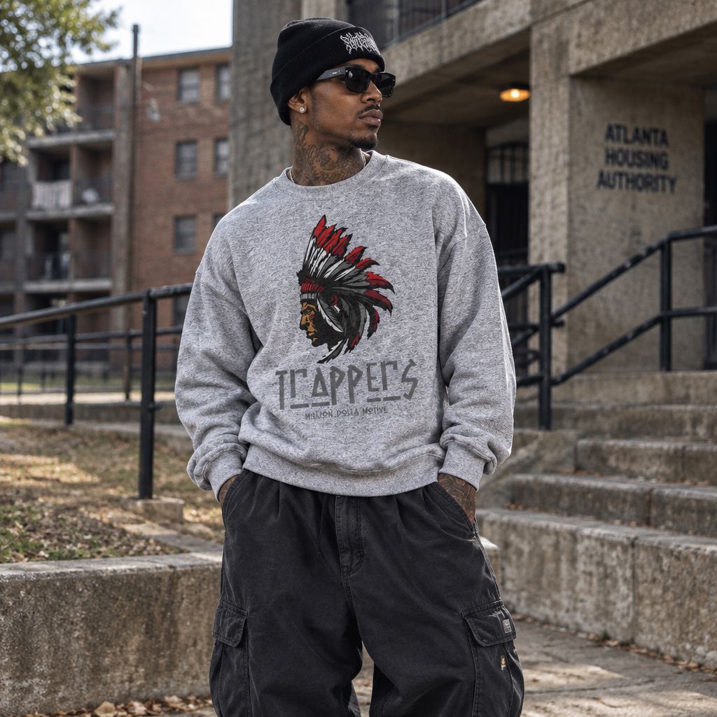Trappers - Red on Heather Grey Crewneck Sweatshirt Outerwear Million Dolla Motive 
