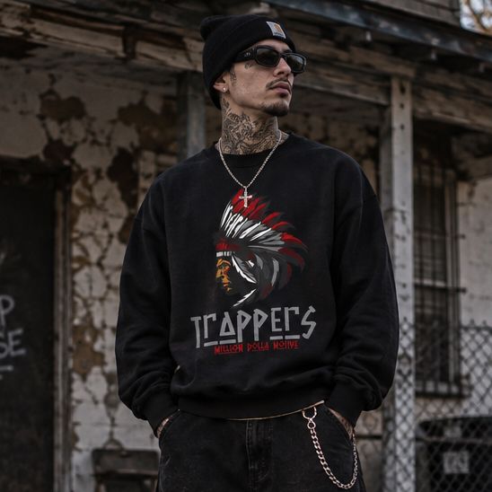 Trappers - Red on Black Crewneck Sweatshirt Outerwear Million Dolla Motive 