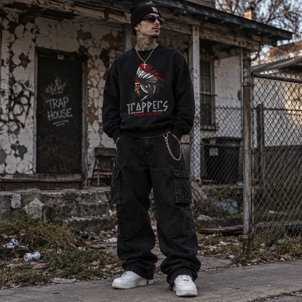 
                  
                    Trappers - Red on Black Crewneck Sweatshirt Outerwear Million Dolla Motive 
                  
                
