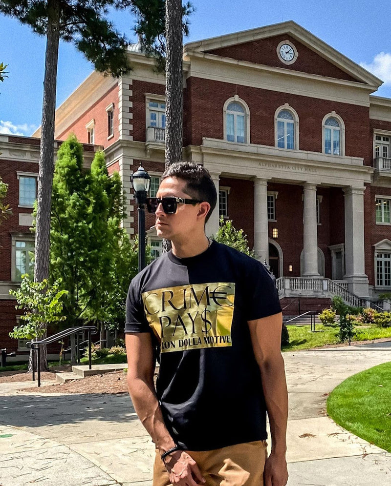 Crime Pays - Gold on Black T-Shirt T-Shirt Million Dolla Motive 