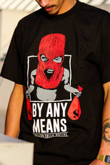 By Any Means - Red on Black T-Shirt