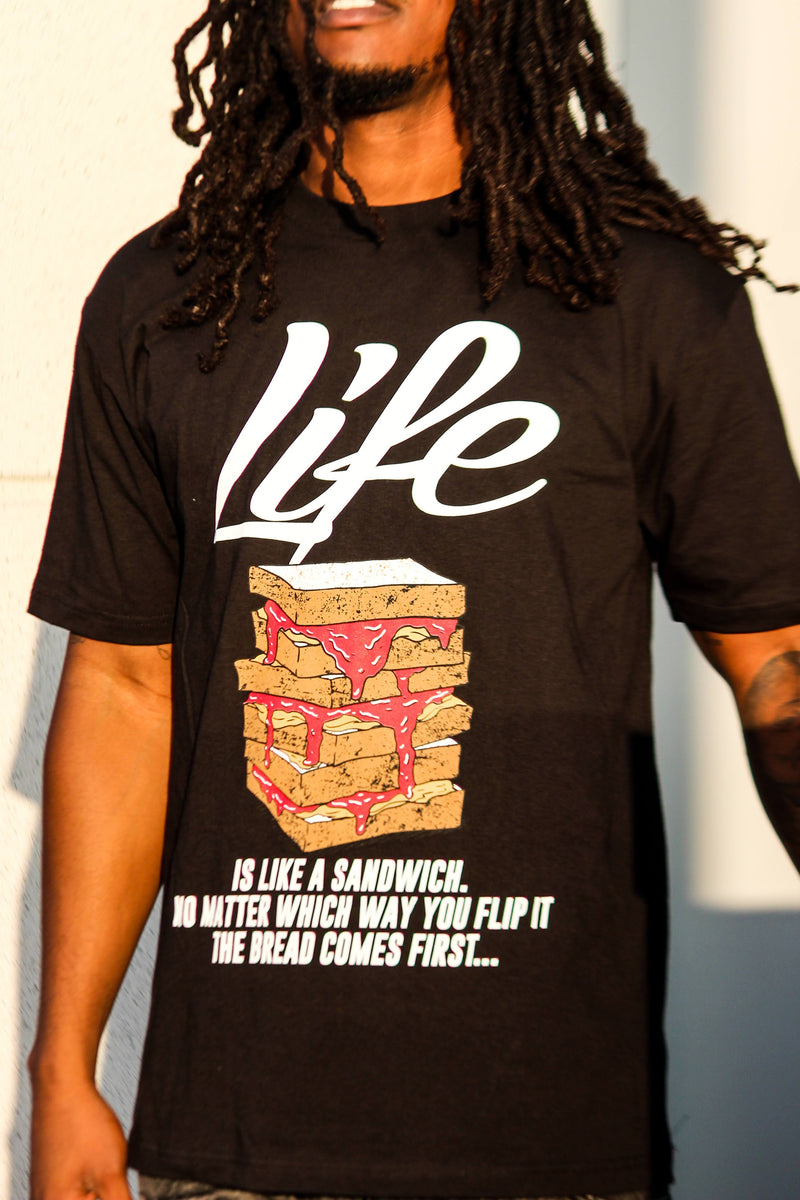 Life Is Like A Sandwich - Red on Black T-Shirt T-Shirt Million Dolla Motive 