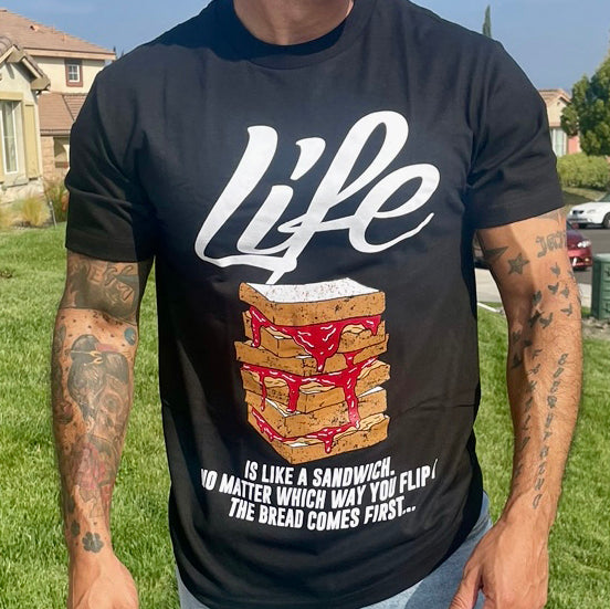 Life Is Like A Sandwich - Red on Black T-Shirt T-Shirt Million Dolla Motive 