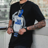 Talk Money Phone - Royal Blue on Black T-Shirt