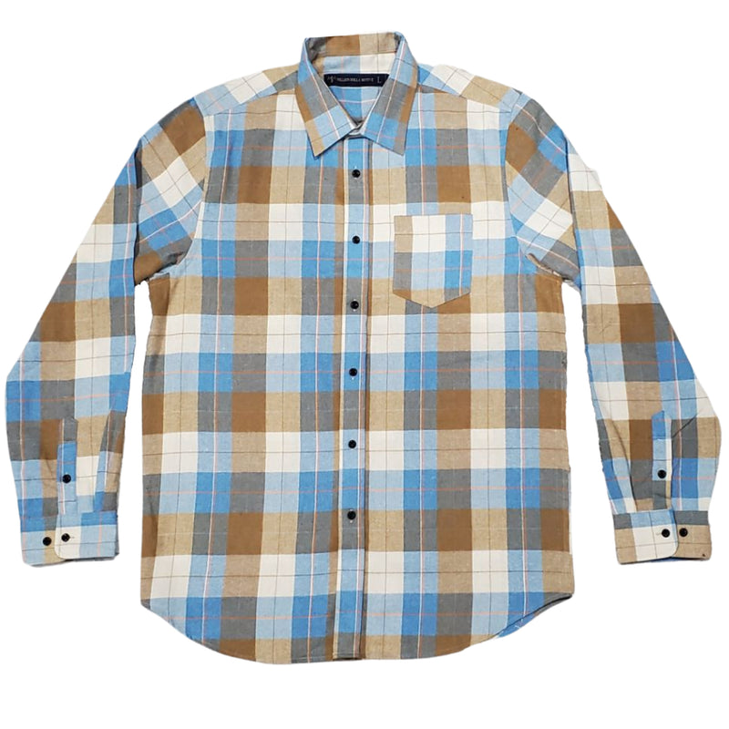 Baby Blue and Tan Flannel Long Sleeve Shirt T-Shirt Million Dolla Motive 