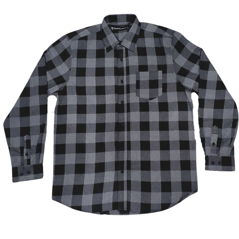 Black and Grey Flannel Long Sleeve Shirt T-Shirt Million Dolla Motive 