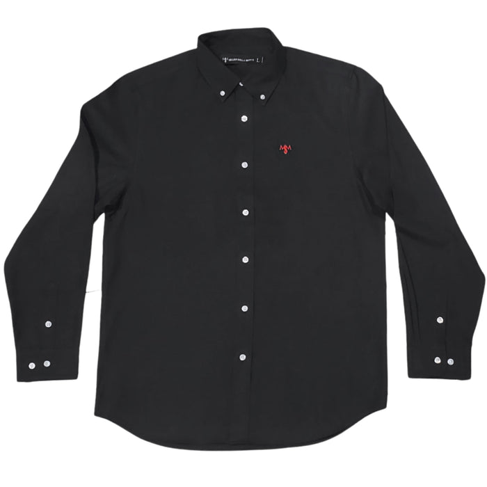 Black Oxford Long Sleeve Shirt with Red Logo
