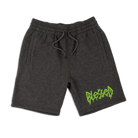 Blessed - Charcoal Embroidered Fleece Shorts