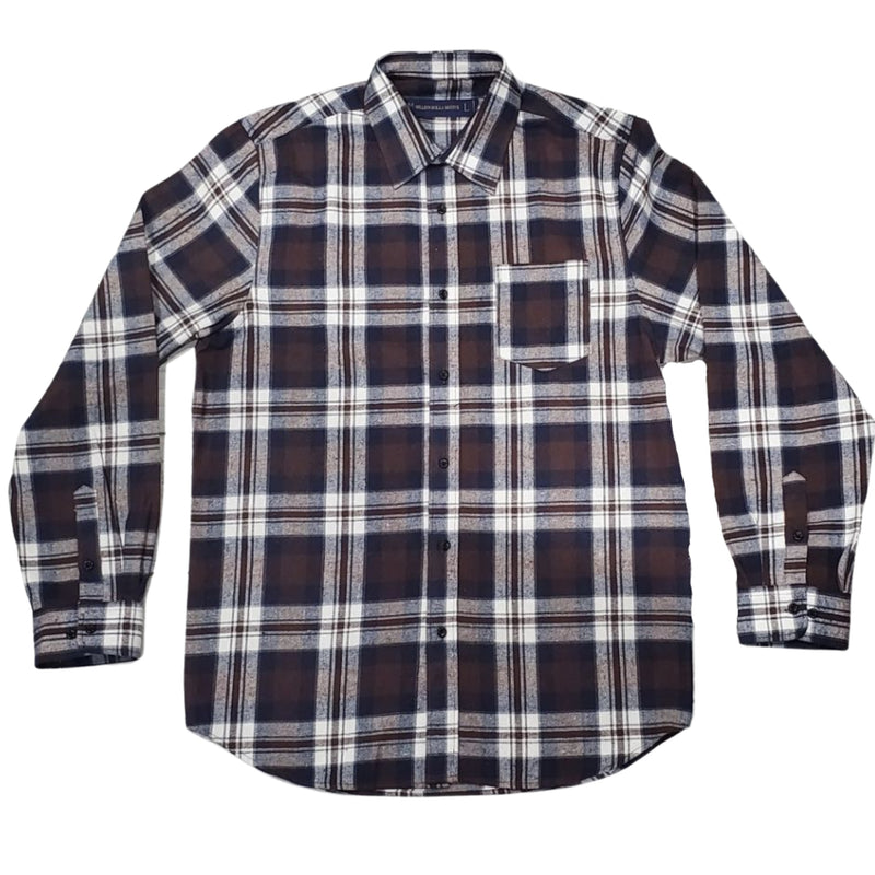 Brown and Navy Flannel Long Sleeve Shirt T-Shirt Million Dolla Motive 