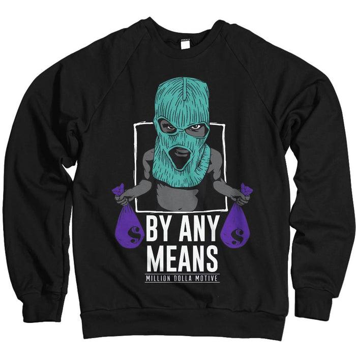 By Any Means - Purple/New Emerald on Black Crewneck Sweatshirt