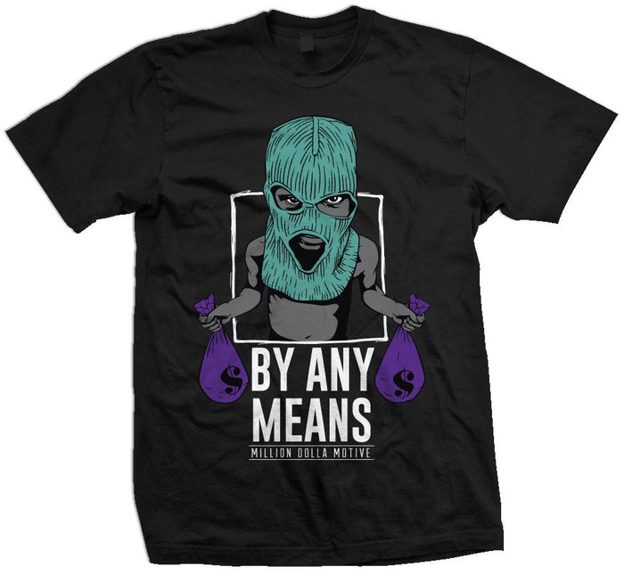 By Any Means - New Emerald/Purple on Black T-Shirt - Million Dolla Motive