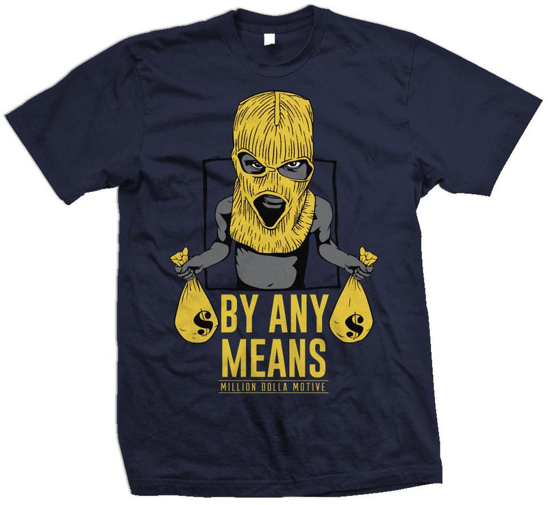 By Any Means - Amarillo Yellow on Navy T-Shirt T-Shirt Million Dolla Motive 