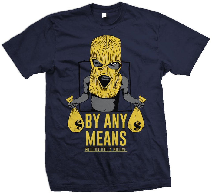 By Any Means - Amarillo Yellow on Navy T-Shirt