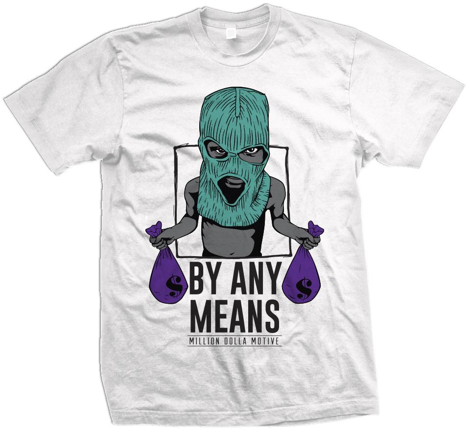 By Any Means - New Emerald/Purple on White T-Shirt - Million Dolla Motive
