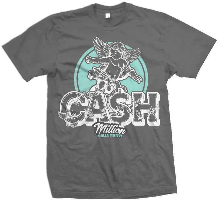 Cash Angel Cherub - Island Green on Dark Grey T-Shirt