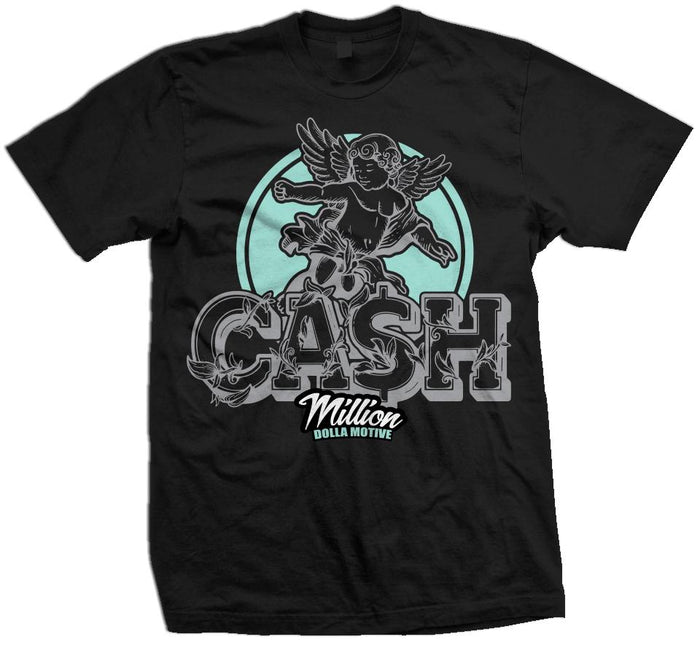 Cash Angel Cherub - Island Green on Black T-Shirt