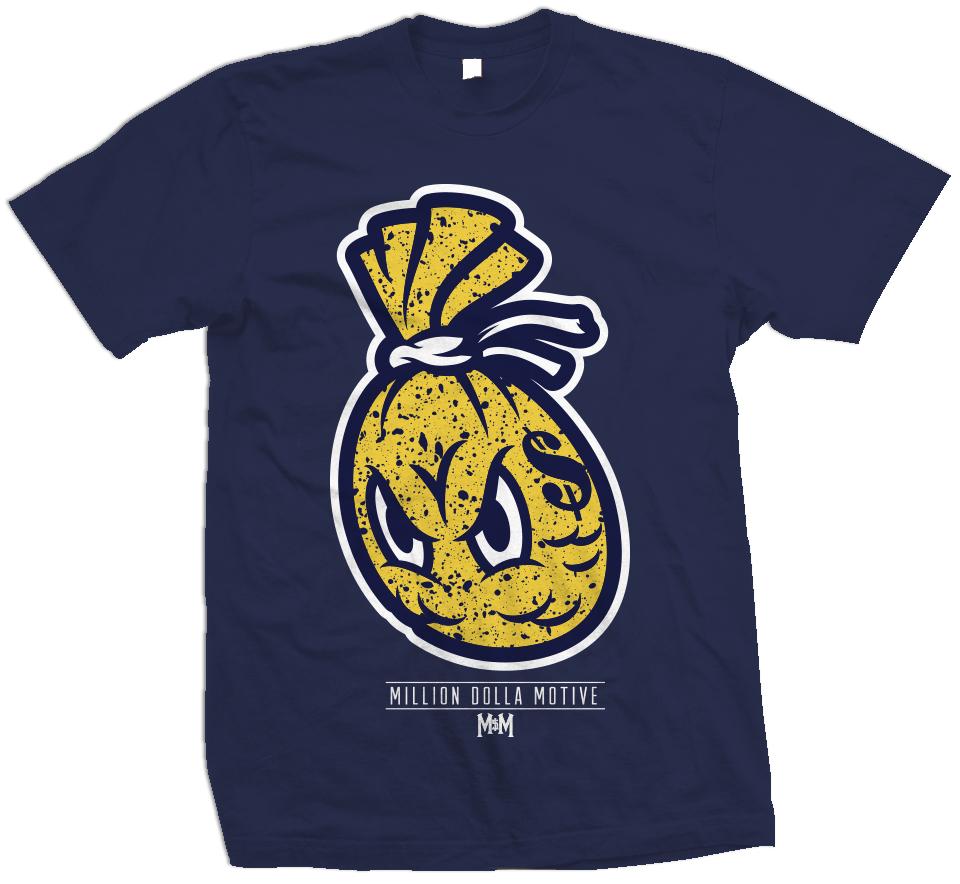 Speckled Money Bag - Amarillo Yellow on Navy T-Shirt