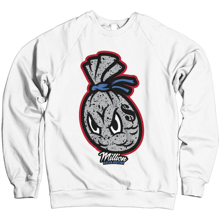 Cement Money Bag (What The) - Military Blue/Red on White Crewneck Sweatshirt