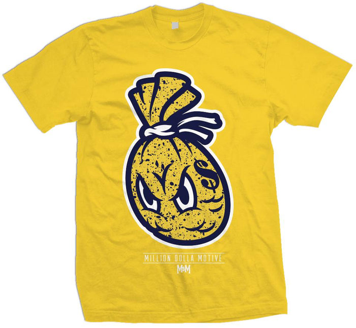 Speckled Money Bag - Navy on Amarillo Yellow  T-Shirt