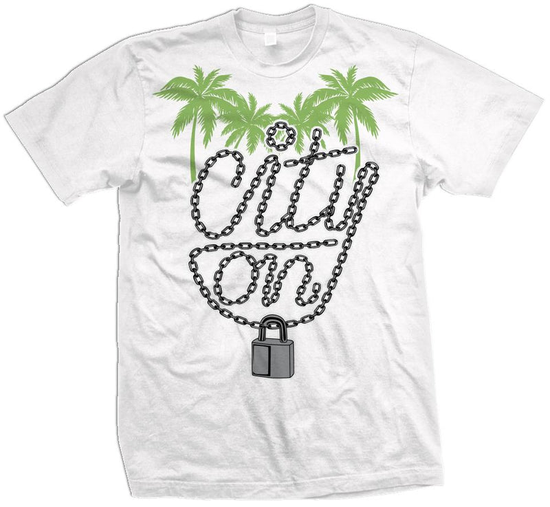 City On Lock - Chlorophyll Green on White T-Shirt - Million Dolla Motive