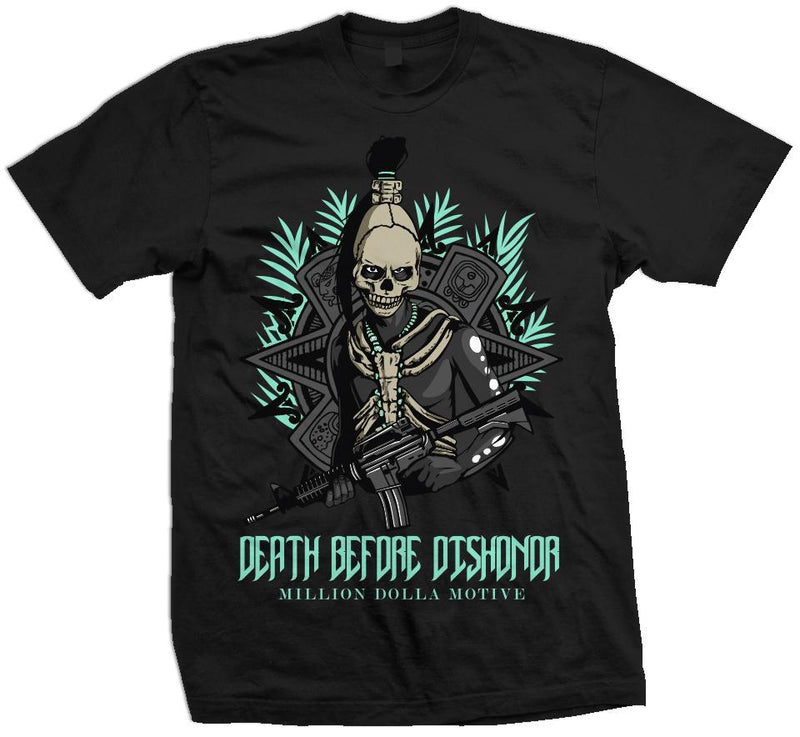 Death Before Dishonor Mayan - Island Green on Black T-Shirt T-Shirt Million Dolla Motive 