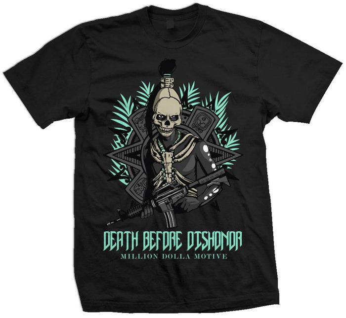 Death Before Dishonor Mayan - Island Green on Black T-Shirt
