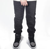Black denim jogger pants with jordans.