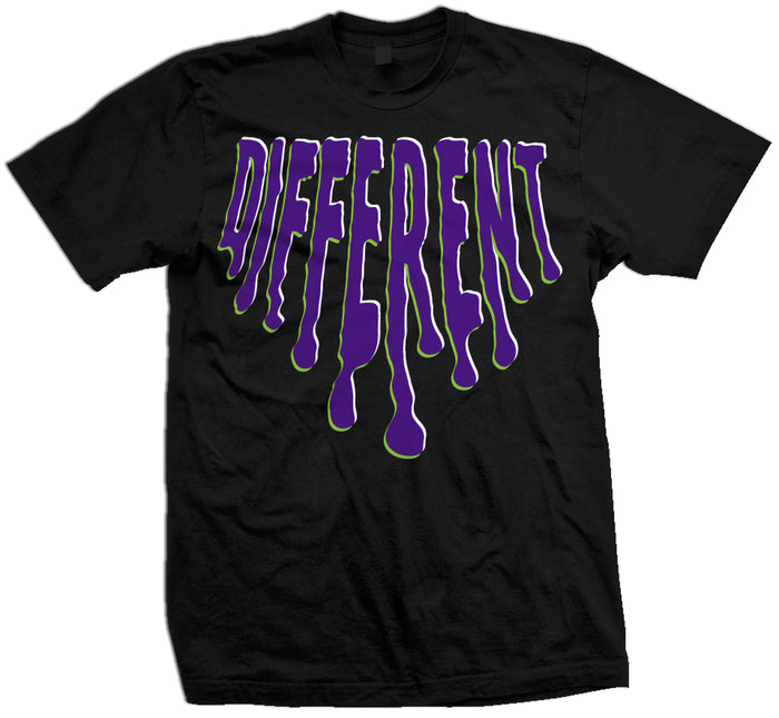 Black t-shirt with purple different text.