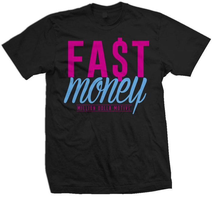 Fast Money - Blue Fury/ Laser Fuchsia on Black T-Shirt
