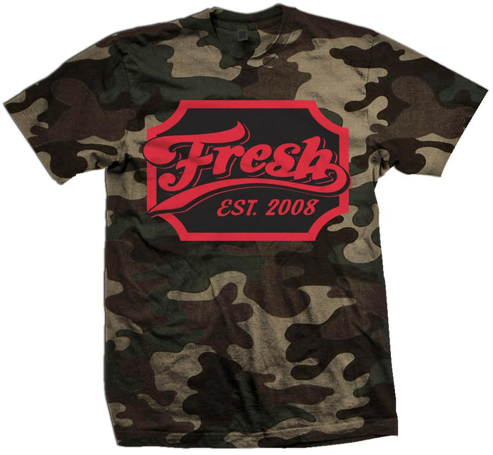 Fresh Cheers - Infrared on Forest Green Camo T-Shirt