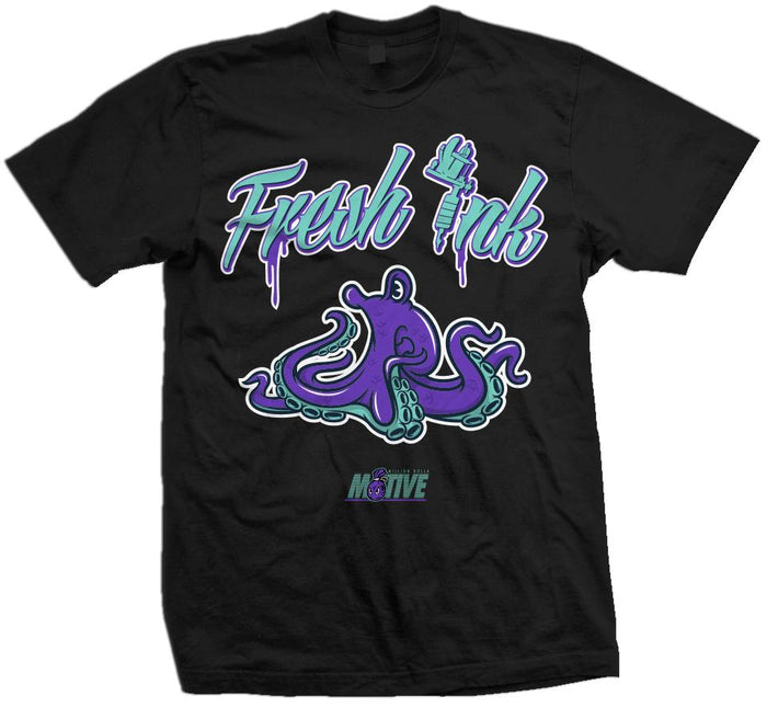Fresh Ink Squid - New Emerald/Purple on Black T-Shirt