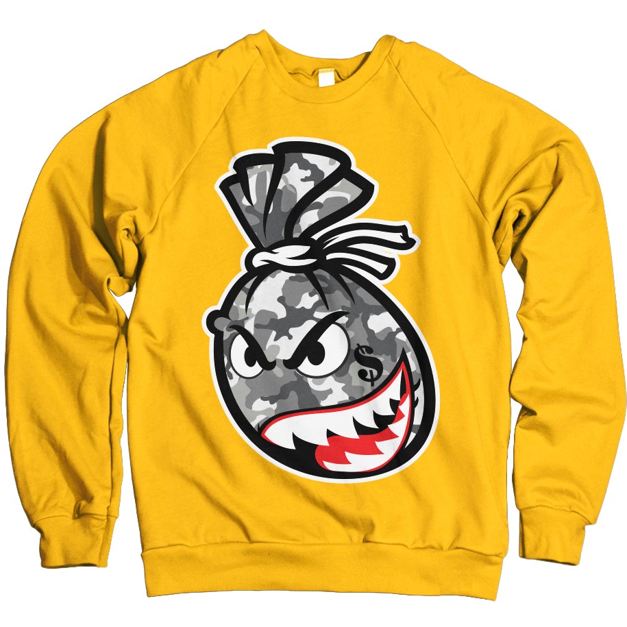 Grey Camo Money Bag - Gold Crewneck Sweatshirt