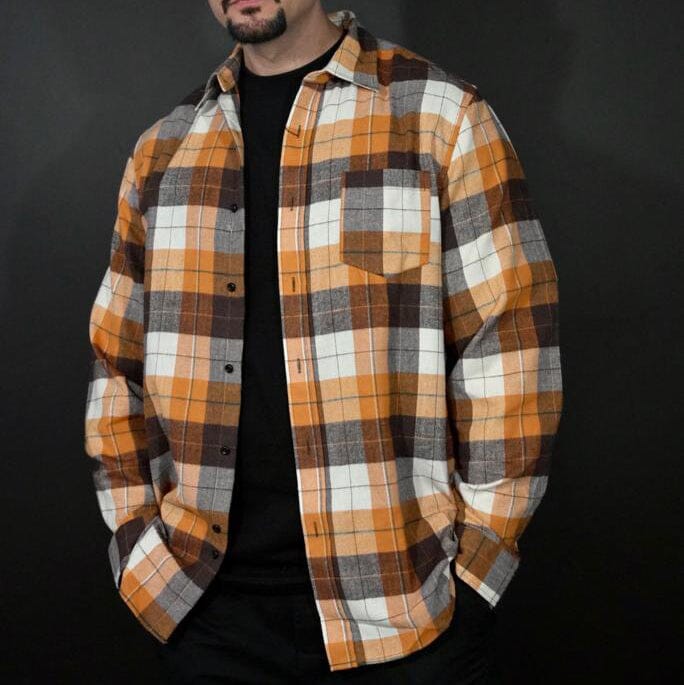Orange/ Brown/ Sail Flannel Long Sleeve Shirt T-Shirt Million Dolla Motive 