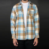 Baby Blue and Tan Flannel Long Sleeve Shirt