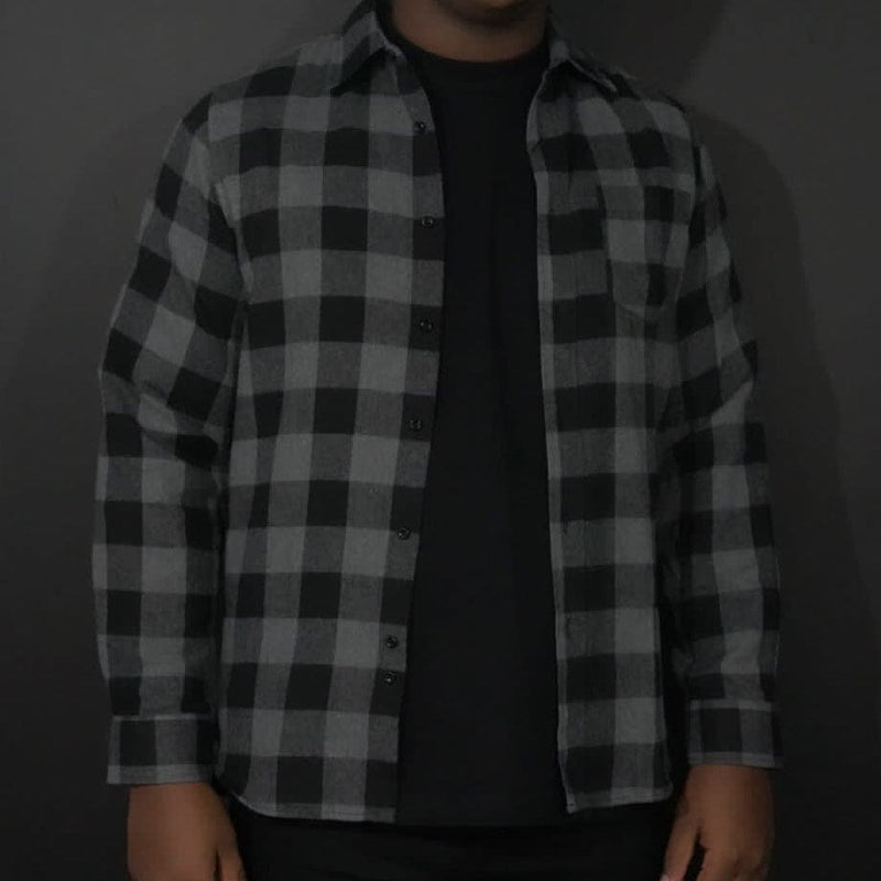 Black and Grey Flannel Long Sleeve Shirt T-Shirt Million Dolla Motive 