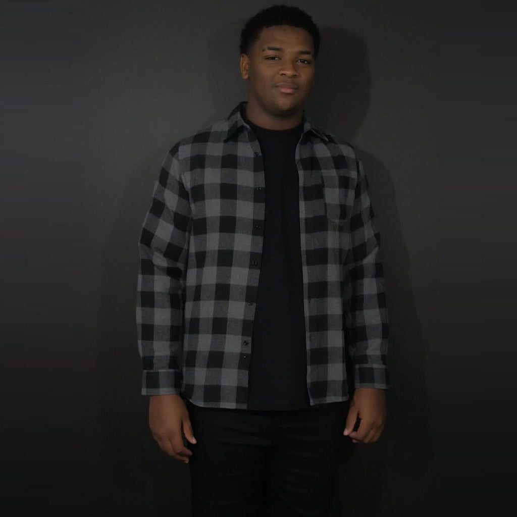 Black and Grey Flannel Long Sleeve Shirt – Million Dolla Motive