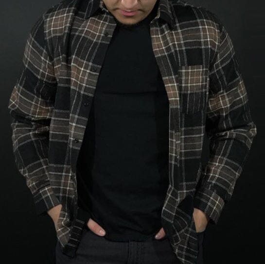 Mocha Brown Flannel Long Sleeve Shirt T-Shirt Million Dolla Motive 