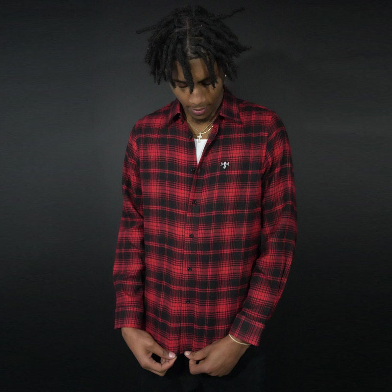 Red and Black Flannel Long Sleeve Shirt T-Shirt Million Dolla Motive 