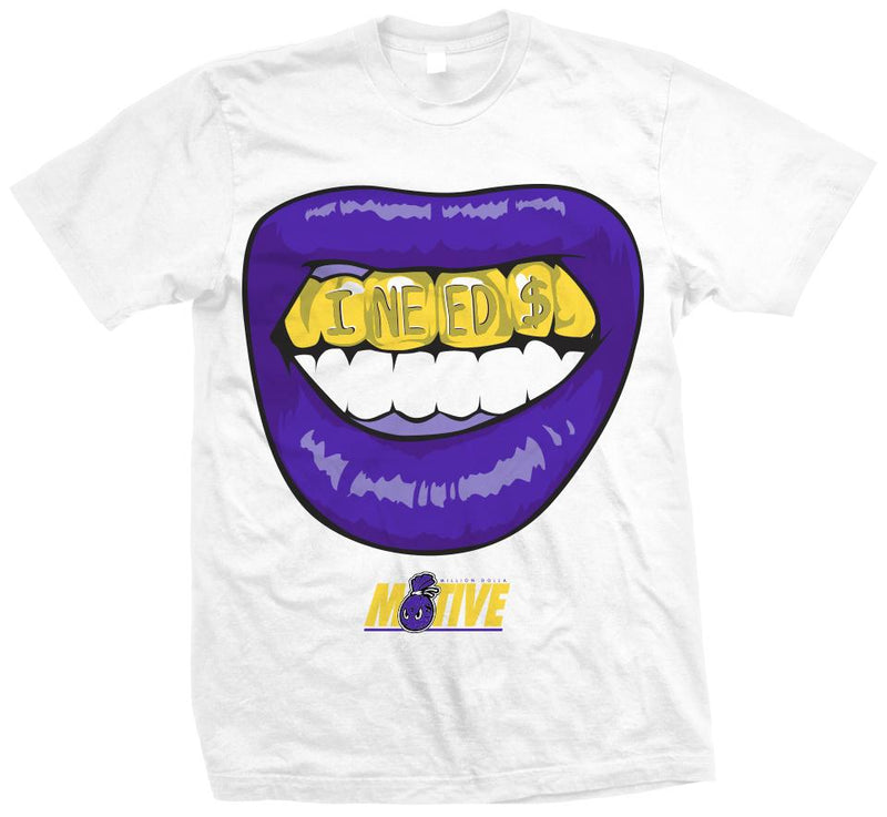 I Need Money - Purple/Yellow on White T-Shirt T-Shirt Million Dolla Motive 