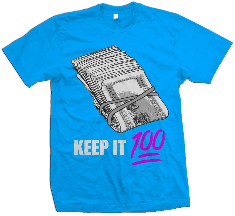 Keep It 100 - Laser Fuchsia Pink on Turquoise T-Shirt T-Shirt Million Dolla Motive 