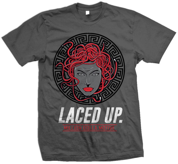 Laced Up - Infrared on Dark Grey T-Shirt