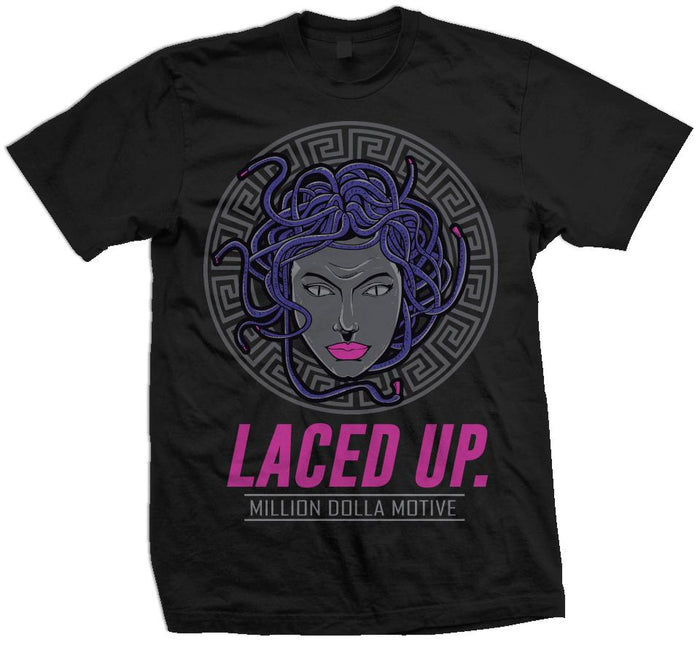 Laced Up - Purple/Pink on Black T-Shirt