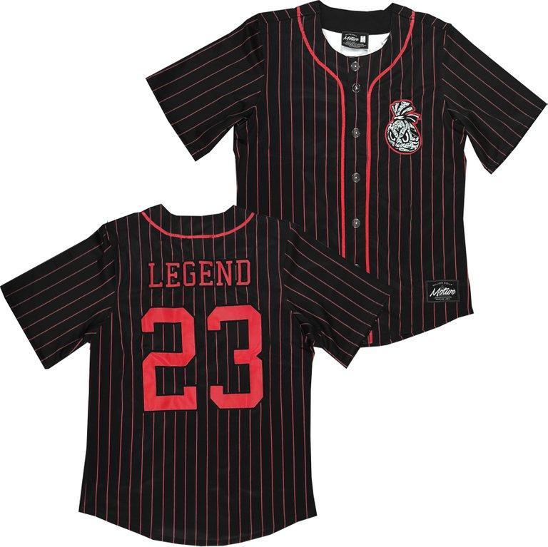 Legend 23 - Black with Red Pinstripes Baseball Jersey - Million Dolla Motive