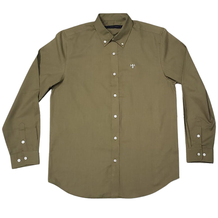 Olive Oxford Long Sleeve Shirt with White Logo