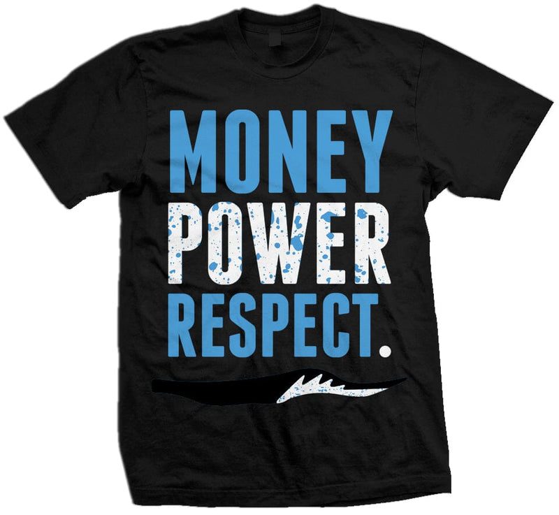 Money Power Respect University Blue on Black T-Shirt T-Shirt Million Dolla Motive 
