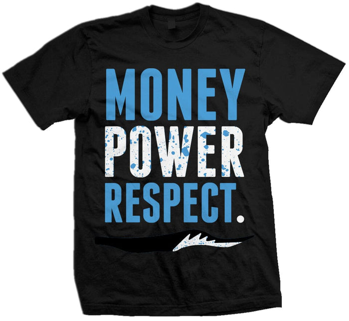 Money Power Respect University Blue on  Black T-Shirt