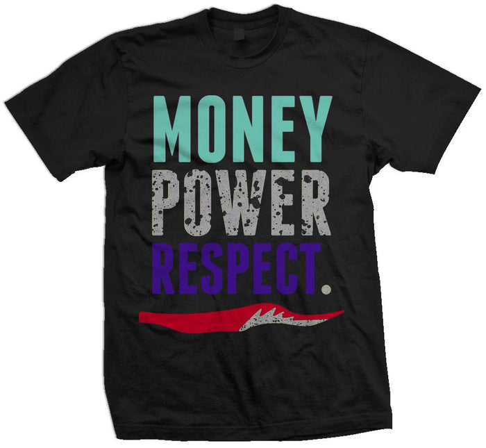 Money Power Respect Top 3- Purple/New Emerald/Red/Silver on Black T-Shirt