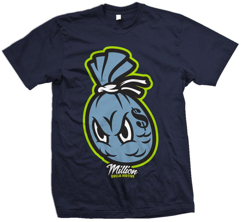 Money Bag - Powder Blue/Volt on Obsidian Navy T-Shirt T-Shirt Million Dolla Motive 