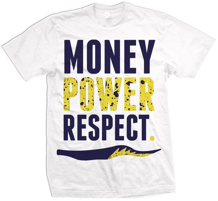 Money Power Respect - Navy/Amarillo Yellow on White T-Shirt